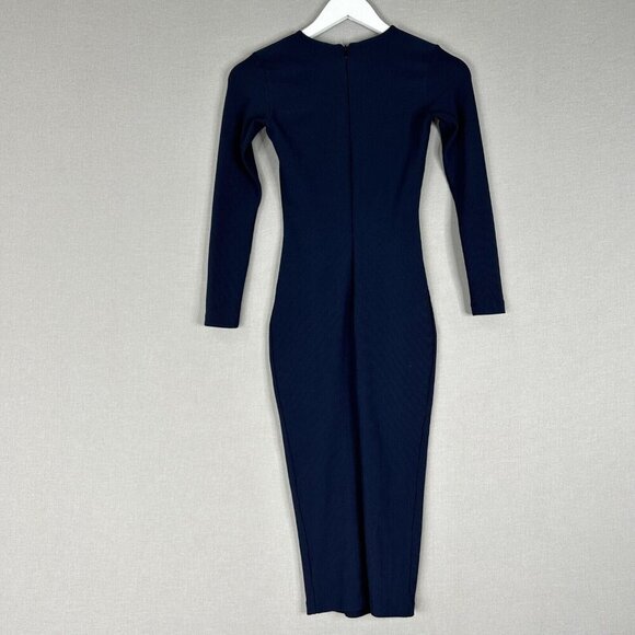 Nadia Tarr Women Dress Extra Small Blue Ribbed Scuba Midi Fitted Sculpt Cocktail - Picture 9 of 14